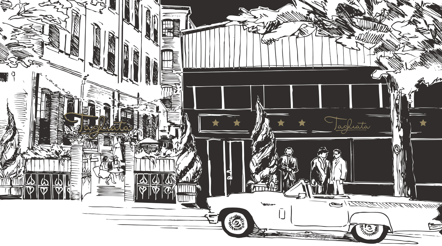 Illustrated street scene showing a building with 